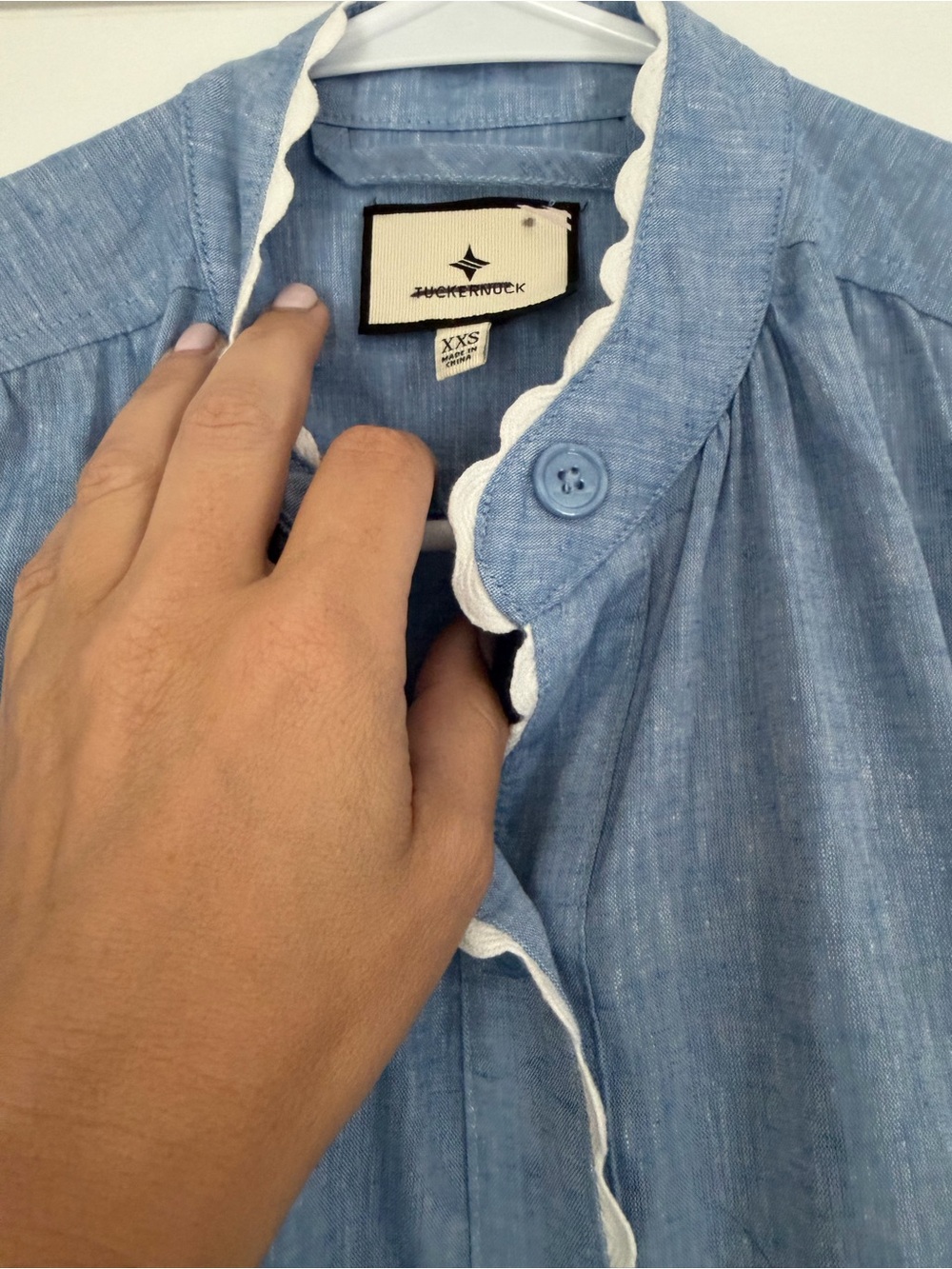 NWT Tuckernut Chambray Blue Button-Front Short Sleeve Tunic Dress XXS $228 - Picture 4 of 8